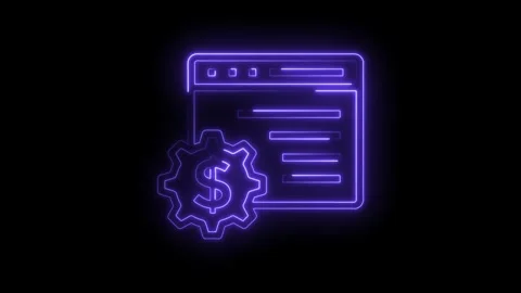 Neon website optimization for earnings dollar sign on gear animation Stock Footage 322977074