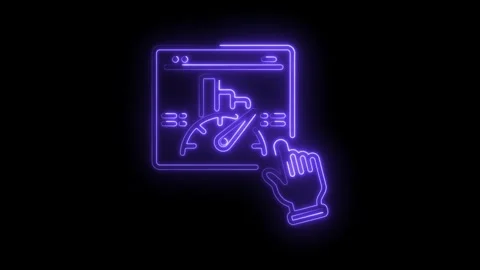 Neon website performance test with click hand animation on black background Stock Footage 330775175