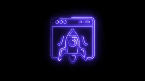 Neon website rocket launch icon on black background,startup concept,modern .. Stock Footage 308178221