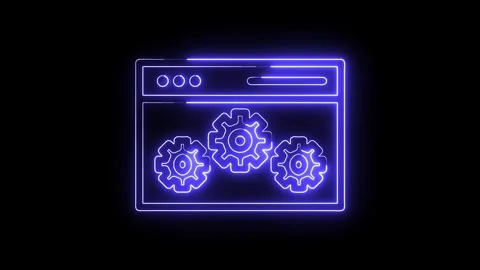 Neon website settings glowing animation on black background Stock Footage 308193078