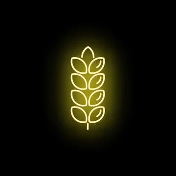 Neon wheat ear icon glowing yellow light Stock Illustration