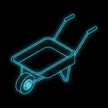 Neon wheelbarrow glowing on black background Stock Illustration