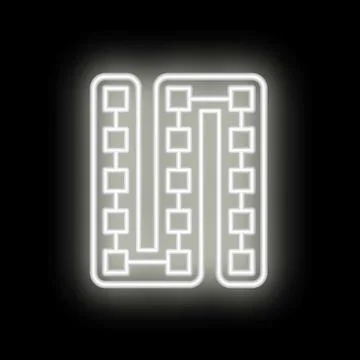 Neon white algorithm icon glowing on black background 库存插图