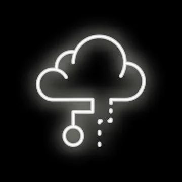 Neon white cloud computing icon showing data transferring Stock Illustration