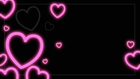 Neon white frame with many pink hearts on black background Stock Footage 125402478