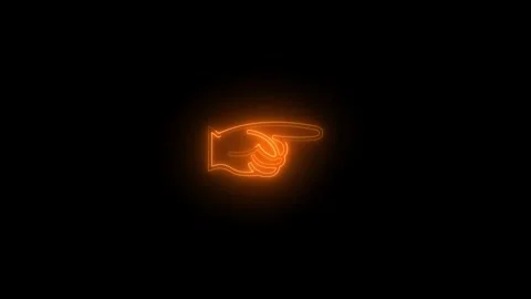 Neon white right pointing index icon glowing black background animation Stock Footage 289733599