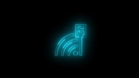 Neon wifi ethernet icon glowing black background animation Vidéo 289734005