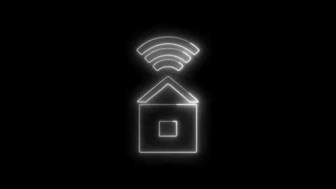 Neon WIFI with home icon. Glowing neon line Smart home with wi-fi icon isolated Stock Footage 312459119