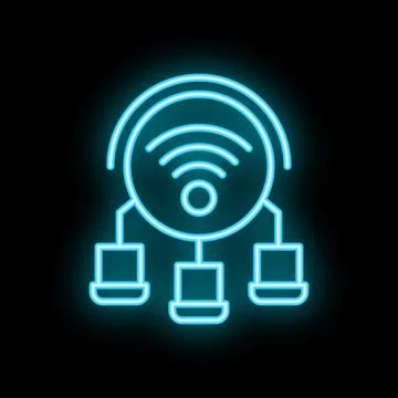 Neon wifi icon representing wireless network connecting devices Illustrazione stock