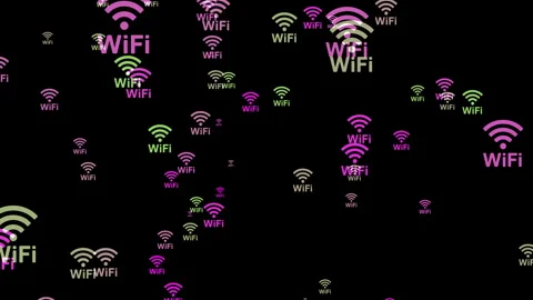 Neon WiFi Icons Floating on Dark Background Stock Footage 332949067