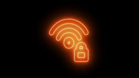 Neon WiFi Security Icon with Padlock, Protect Your Internet and Mobile Devi.. Stock Footage 309041146