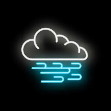 Neon wind blowing cloud over black background Stock Illustration