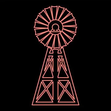 Neon wind generator red color vector illustration image flat style イラスト素材