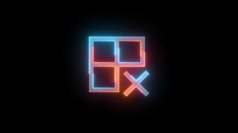 Neon window 3d square box cross icon glowing animated black Stock Footage 275585649
