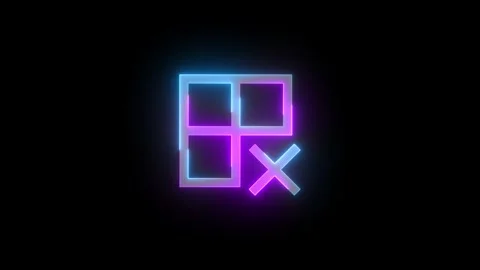 Neon window 3d square box cross icon cyan purple color glowing animated Stock Footage 275585661