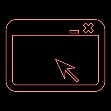 Neon window application with arrow Browser concept web page red color vecto.. Stock Illustration