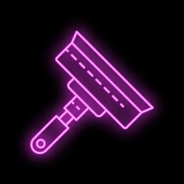 Neon window cleaning squeegee icon glowing on black background 스톡 일러스트