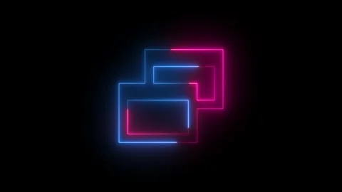 Neon window computing square icon blue pink color animation black background Stock Footage 265400119