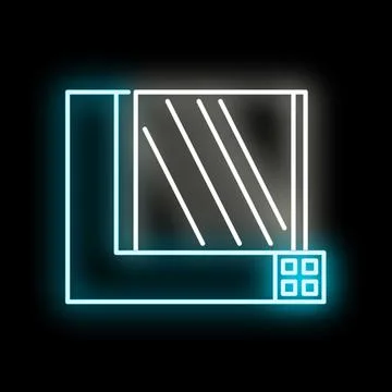 Neon window frame glow with glass reflection icon Stock Illustration