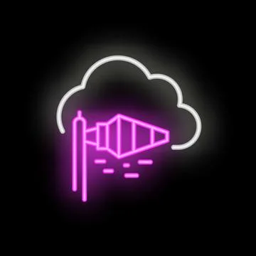 Neon windsock showing wind direction under cloud on black background Stock Illustration
