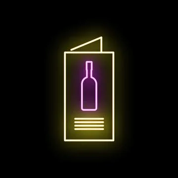 Neon wine bottle menu glowing in dark restaurant Stock Illustration