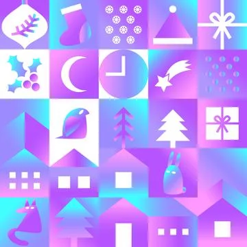 Neon winter Geometric Pattern. Christmas, new year Square Holographic night Stock Illustration