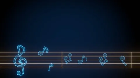 Neon wireframe 3D music note in darkness classic blue background. Stock Footage 125788805