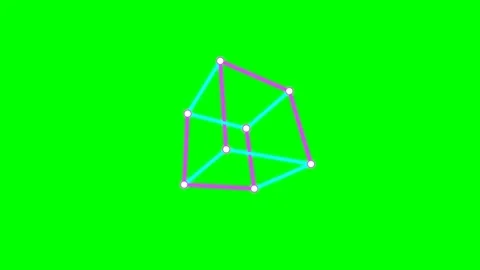 A neon wireframe cube isolated on a vibrant chroma key green background Stock Footage 340904498