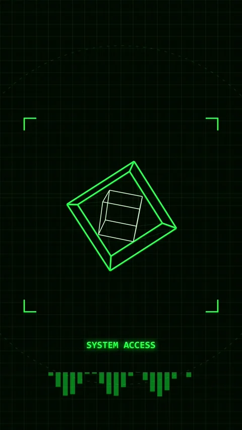 Neon wireframe geometric cube visualization in dark futuristic cyberspace b.. Video stock 344935288