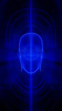 Neon Wireframe Human Head on Dark Background Stock Illustration