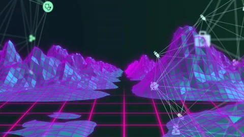 Neon wireframe mountain streaming into vanishing point showing medical icon Stock Footage 309321051