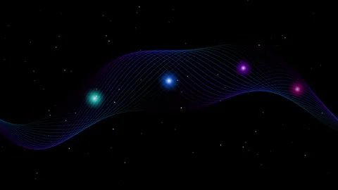 Neon Wireframe Sound Wave Ribbon and Glowing Light Nodes Loop Stock Footage 345254664