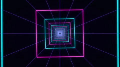 Neon wireframe tunnel in retro synthwave style Stock Footage 336353300