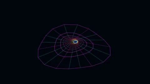 Neon wireframe wormhole rotating on a black background Stock Footage 335940834