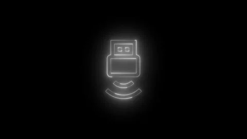 Neon wireless usb icon glowing black background animation Видео 289734502