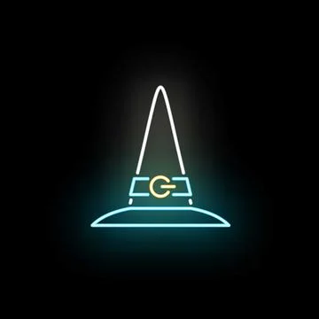 Neon witch hat glowing in dark Stock Illustration