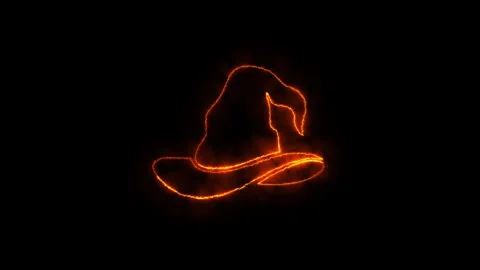 Neon witch hat outline glowing on black background for spooky halloween hol.. Stock Footage 339074511