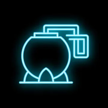 Neon witch's cauldron brewing a magic potion with glowing bubbles Illustrazione stock