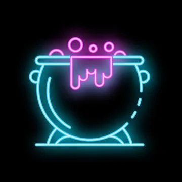 Neon witch's cauldron bubbling with a magic potion for halloween Illustrazione stock