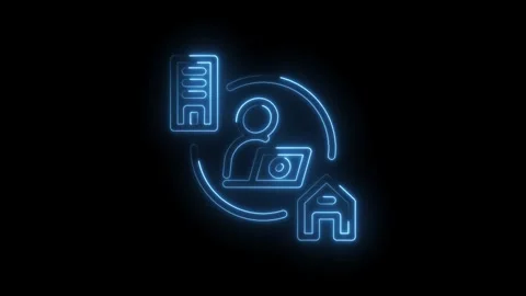 Neon work from home symbol animation illustrating flexible remote work options Stock Footage 322958269
