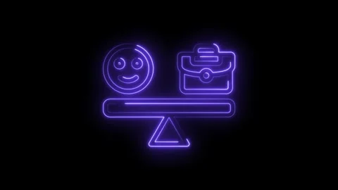 Neon work life balance animation of business briefcase and happy face icon Stock Footage 330778200