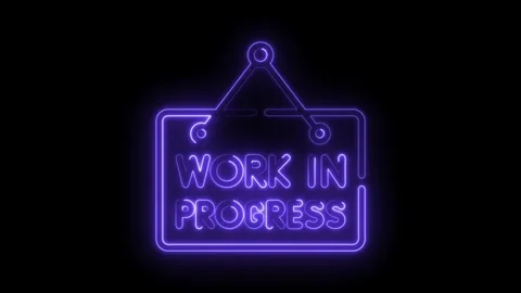 Neon work in progress sign animation glowing purple on black background loop Stock Footage 315960406