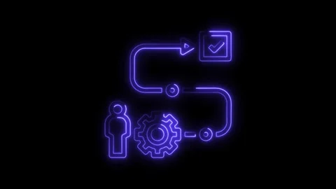 Neon workflow animation explaining business automation process with checkma.. Stock Footage 308194599