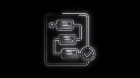 Neon workflow diagram with check mark complete shows process flow for busines Stock Footage 312310345