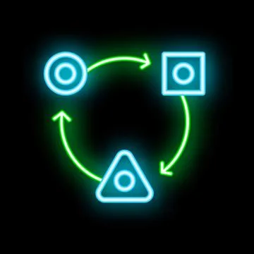 Neon workflow diagram showing project management process Illustrazione stock