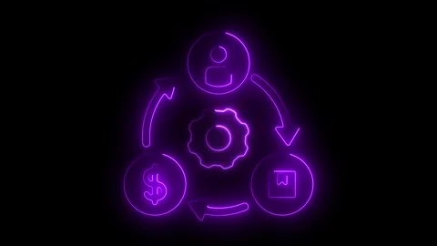 Neon Workflow Icon  Glowing Orange Symbols for Business Process &amp; Automation Stock Footage 292244261