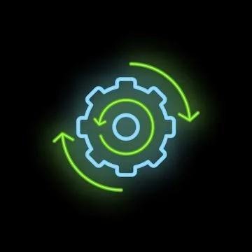 Neon workflow process automation with gear and arrows icon 스톡 일러스트