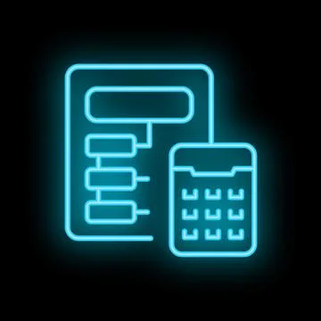 Neon workflow process management icon with calculator representing budget p.. Stock Illustration