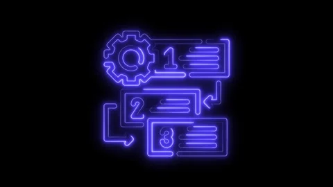 Neon workflow steps animation illustrating process flow with gear icon agai.. Stock Footage 316842382