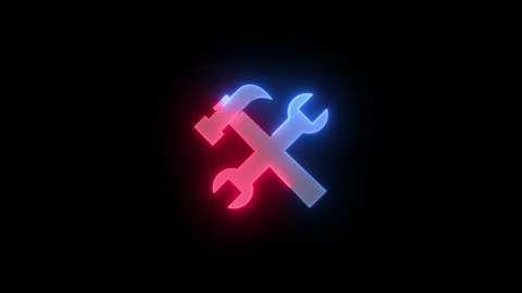 Neon working tool icon glowing animated black background Stock Footage 273880747